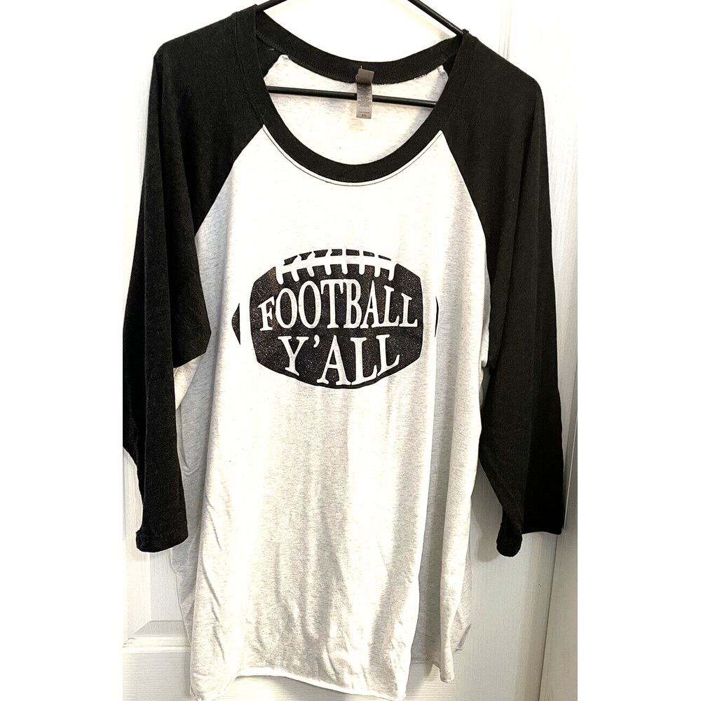 White Shirt with Black 3/4 Sleeve "Football Y'all" Size XXL